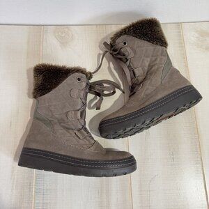 Baretraps Lara Boots Womens 7.5M Leather Faux Fur Gray Outdoor Winter Mid Calf